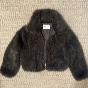 Rebecca Minkoff Women's Small Faux Fur Zip Collar Lined  Grey JW 452 NWT